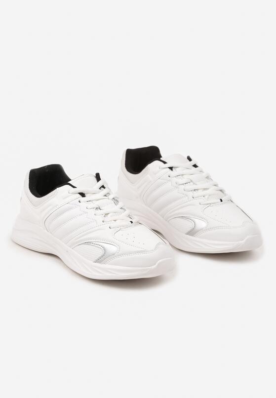 Białe Płaskie Sznurowane Buty Sportowe Wykończone Tłoczeniem Evilnne 2