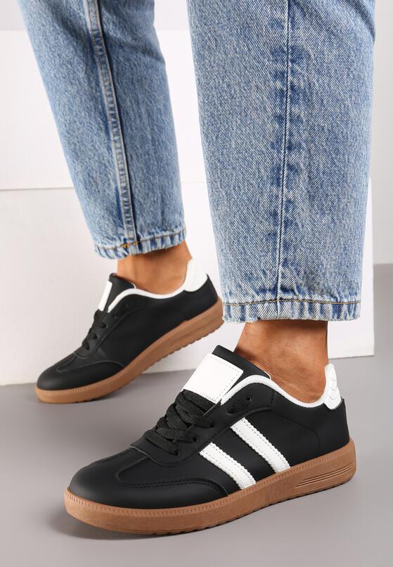 Czarne Płaskie Sznurowane Sneakersy z Paskami Evily 3