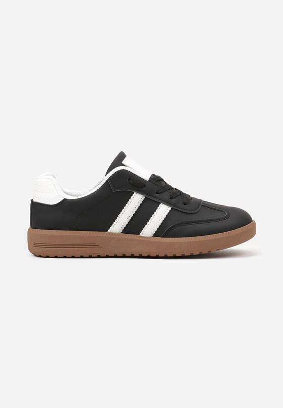 Czarne Płaskie Sznurowane Sneakersy z Paskami Evily 4