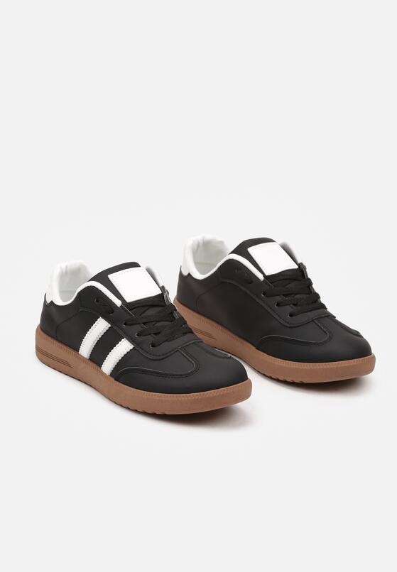 Czarne Płaskie Sznurowane Sneakersy z Paskami Evily 5
