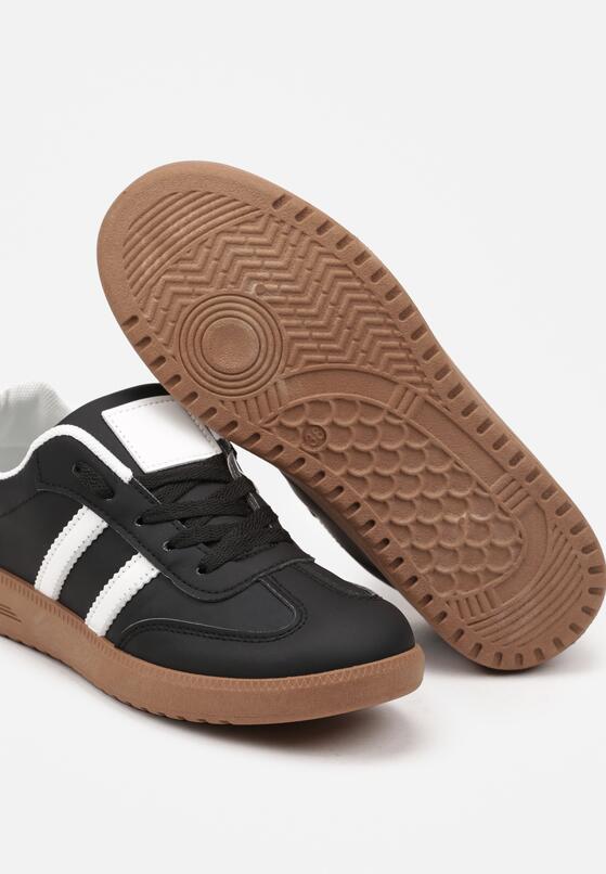 Czarne Płaskie Sznurowane Sneakersy z Paskami Evily 6