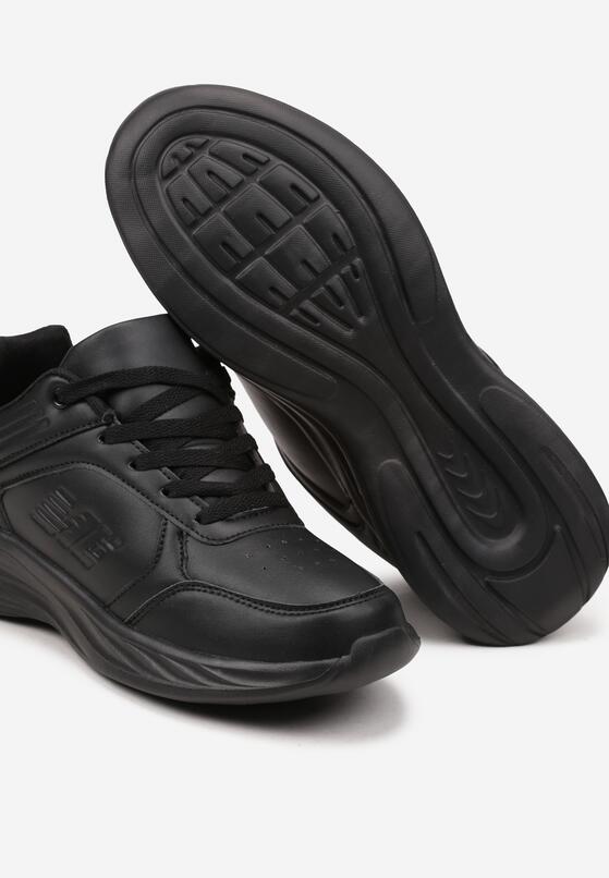 Czarne Płaskie Sznurowane Buty Sportowe Sneakersy Ozdobione Tłoczeniami Holeria 3