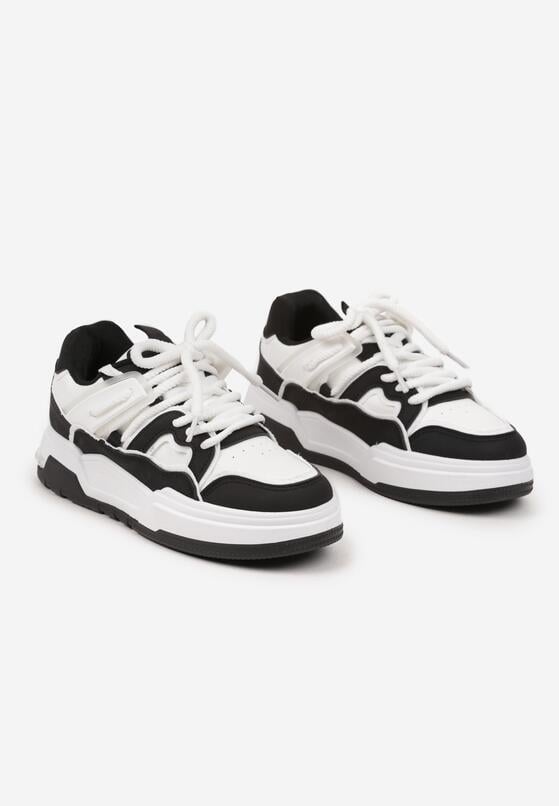 Czarne Płaskie Sneakersy z Geometrycznym Zdobieniem Evithia 5