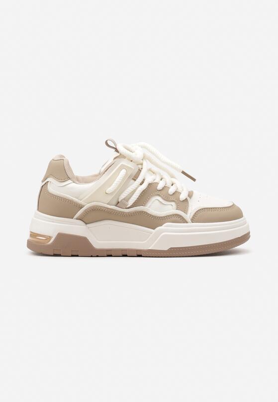 Ciemnobeżowe Płaskie Sneakersy z Geometrycznym Zdobieniem Evithia 4