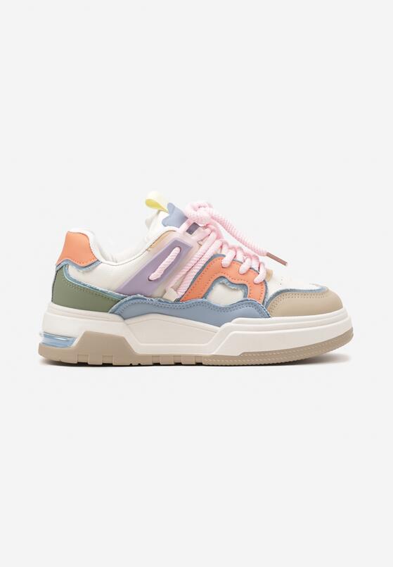 Beżowo-Różowe Płaskie Sneakersy z Geometrycznym Zdobieniem Evithia 4