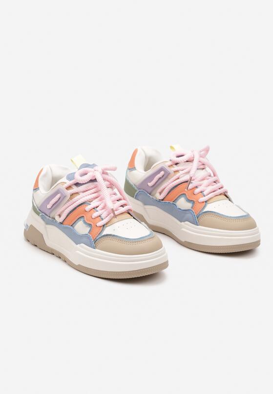 Beżowo-Różowe Płaskie Sneakersy z Geometrycznym Zdobieniem Evithia 5