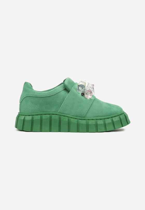 Zielone Wsuwane Sneakersy z Kolorowymi Kryształkami Phedara 4