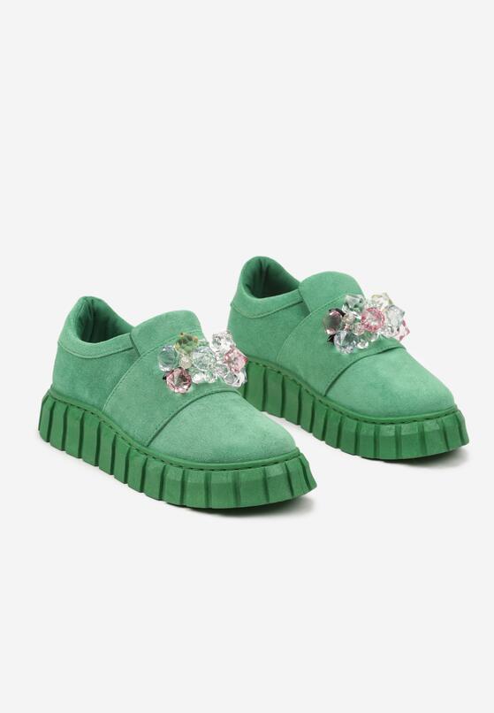 Zielone Wsuwane Sneakersy z Kolorowymi Kryształkami Phedara 5