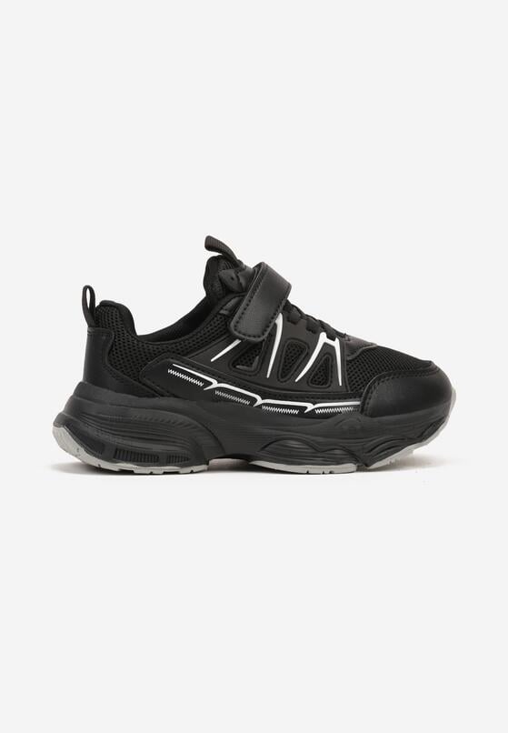 Czarne Płaskie Buty Sportowe Sneakersy na Rzep z Geometrycznym Wzorem Ceniefra 1