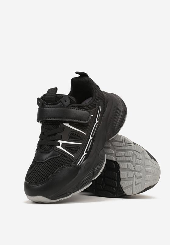 Czarne Płaskie Buty Sportowe Sneakersy na Rzep z Geometrycznym Wzorem Ceniefra 2