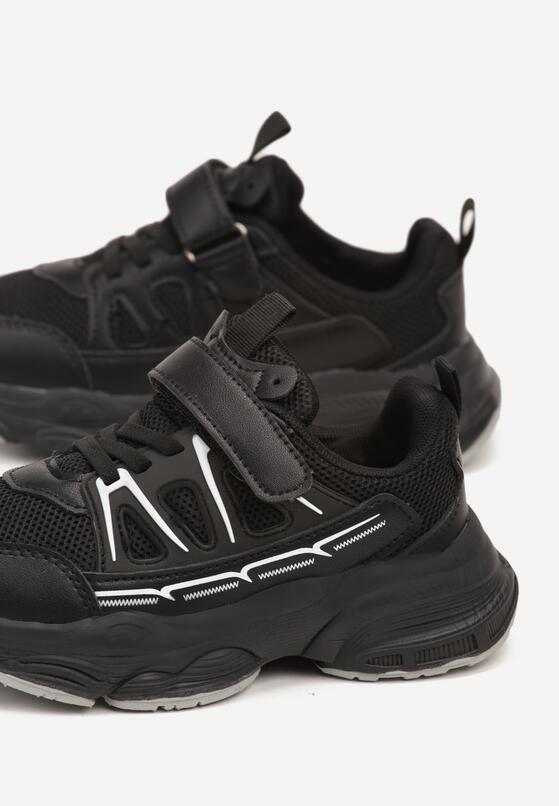 Czarne Płaskie Buty Sportowe Sneakersy na Rzep z Geometrycznym Wzorem Ceniefra 3