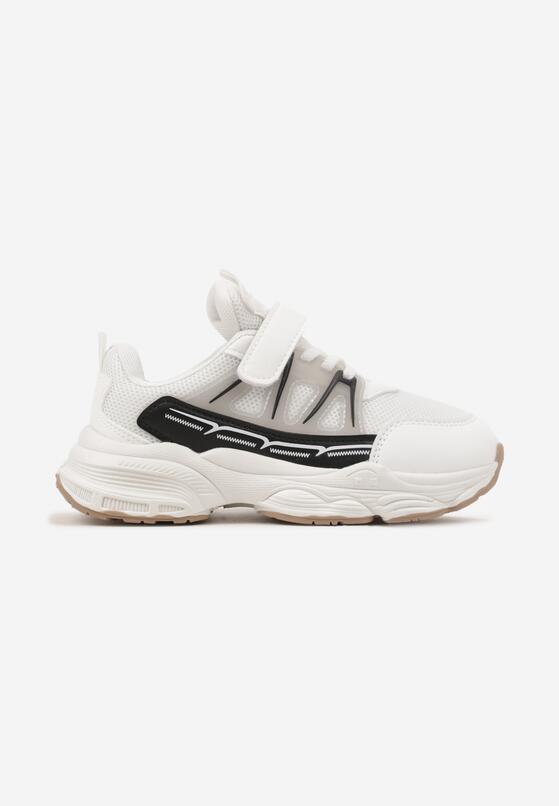Białe Płaskie Buty Sportowe Sneakersy na Rzep z Geometrycznym Wzorem Ceniefra 1