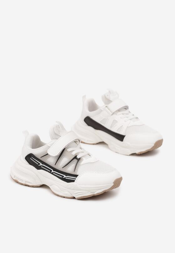 Białe Płaskie Buty Sportowe Sneakersy na Rzep z Geometrycznym Wzorem Ceniefra 2