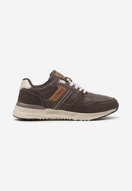 Brązowe Płaskie Buty Sportowe Sneakersy Ozdobione Przeszyciami Evilia 1