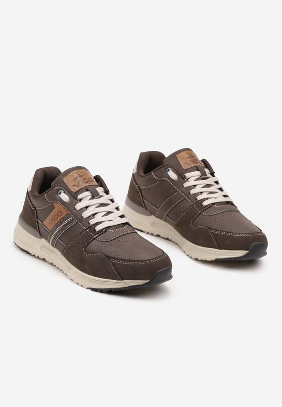 Brązowe Płaskie Buty Sportowe Sneakersy Ozdobione Przeszyciami Evilia 2