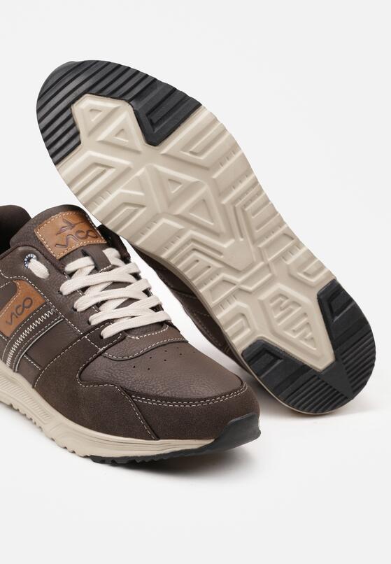 Brązowe Płaskie Buty Sportowe Sneakersy Ozdobione Przeszyciami Evilia 3