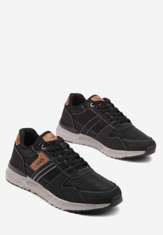 Czarne Płaskie Buty Sportowe Sneakersy Ozdobione Przeszyciami Evilia 2