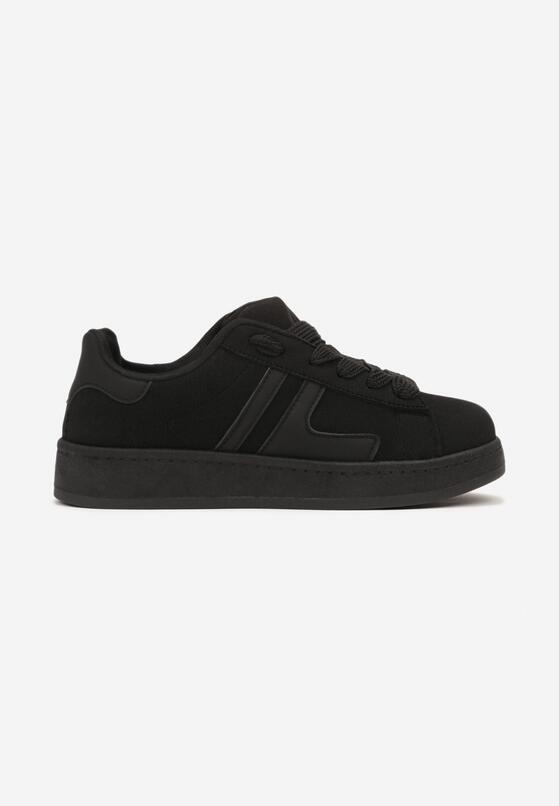 Czarne Sznurowane Sneakersy na Płaskiej Podeszwie Ozdobione Paskami Nevirenna 4