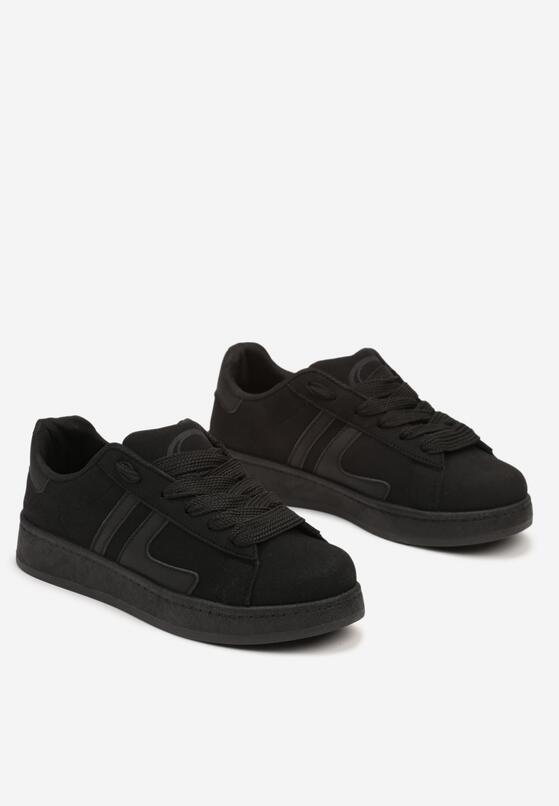Czarne Sznurowane Sneakersy na Płaskiej Podeszwie Ozdobione Paskami Nevirenna 5