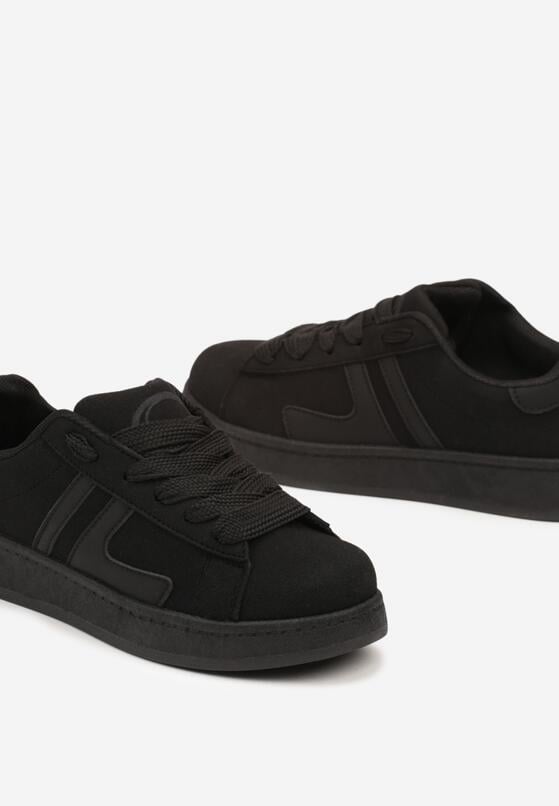 Czarne Sznurowane Sneakersy na Płaskiej Podeszwie Ozdobione Paskami Nevirenna 6