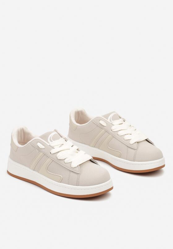 Beżowe Płaskie Sznurowane Sneakersy z Geometrycznym Wzorem Neviselle 5