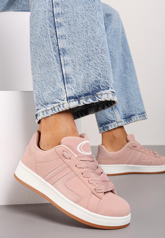 Różowe Płaskie Sznurowane Sneakersy z Geometrycznym Wzorem Neviselle 3