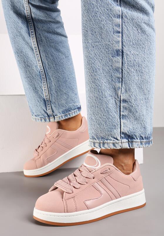 Różowe Płaskie Sznurowane Sneakersy z Geometrycznym Wzorem Neviselle 2