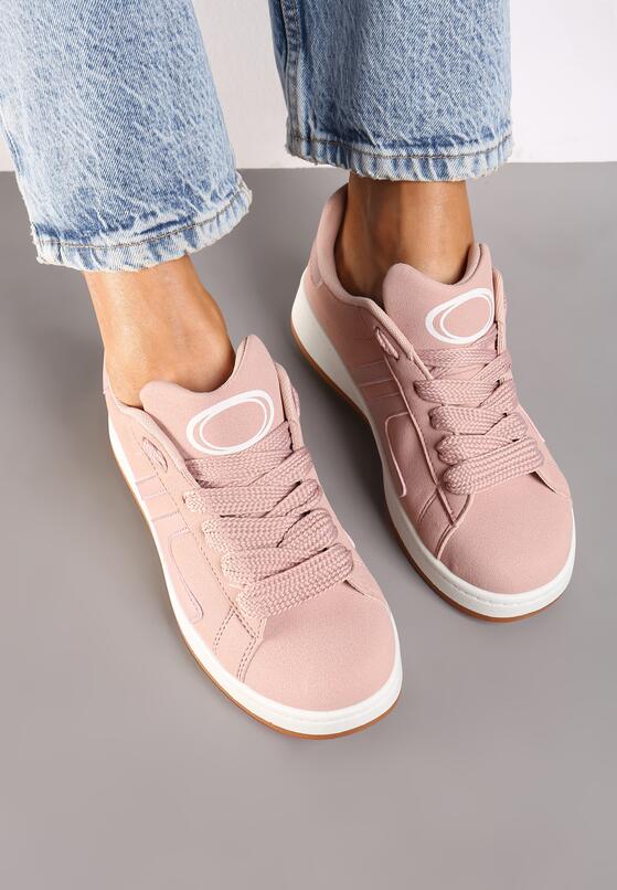 Różowe Płaskie Sznurowane Sneakersy z Geometrycznym Wzorem Neviselle 4