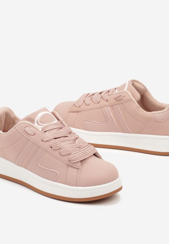 Różowe Płaskie Sznurowane Sneakersy z Geometrycznym Wzorem Neviselle 7