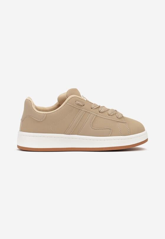 Ciemnobeżowe Płaskie Sznurowane Sneakersy z Geometrycznym Wzorem Neviselle 4
