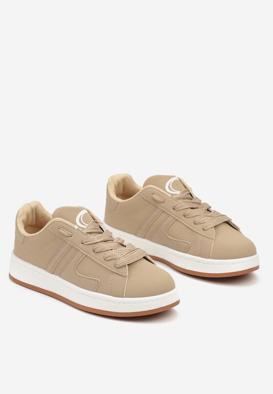 Ciemnobeżowe Płaskie Sznurowane Sneakersy z Geometrycznym Wzorem Neviselle 5