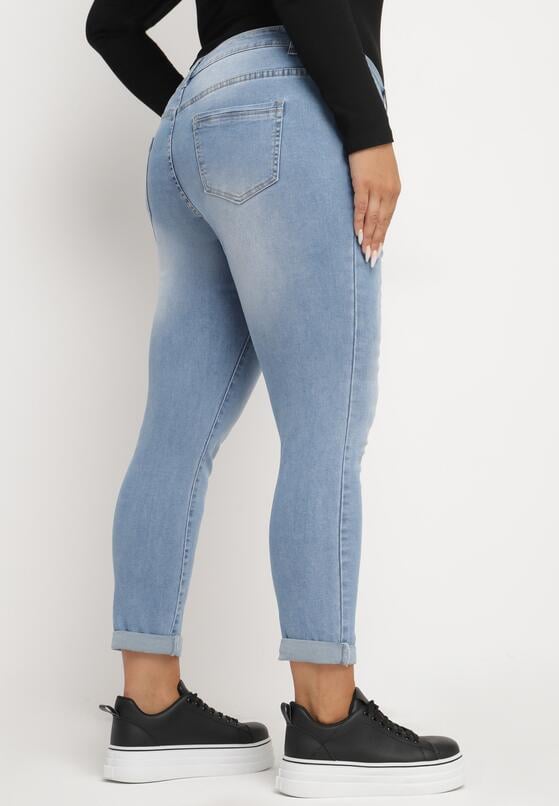 Niebieskie Jeansy z Ozdobnymi Przetarciami o Fasonie Skinny Neveatam 3
