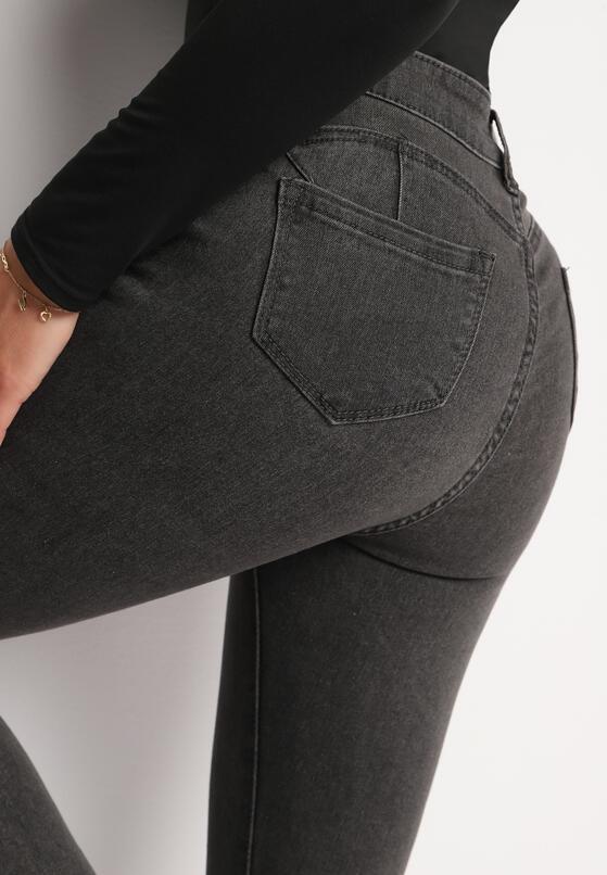 Szare Jeansy Skinny Ozdobione Brokatem i Poszarpanymi Nogawkami Nevetira 5