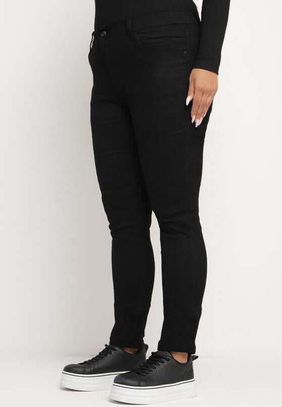 Czarne Jeansy Skinny z Kieszeniami i Wysokim Stanem Nevennia 1