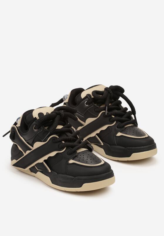 Czarno-Beżowe Płaskie Buty Sportowe Sneakersy z Geometrycznym Wzorem Nevilara 2