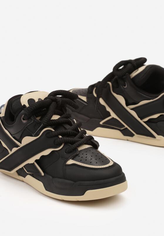 Czarno-Beżowe Płaskie Buty Sportowe Sneakersy z Geometrycznym Wzorem Nevilara 3