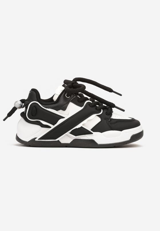 Czarno-Białe Płaskie Buty Sportowe Sneakersy z Geometrycznym Wzorem Nevilara 1