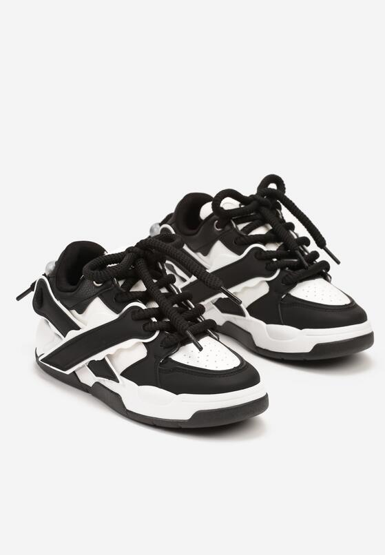 Czarno-Białe Płaskie Buty Sportowe Sneakersy z Geometrycznym Wzorem Nevilara 2