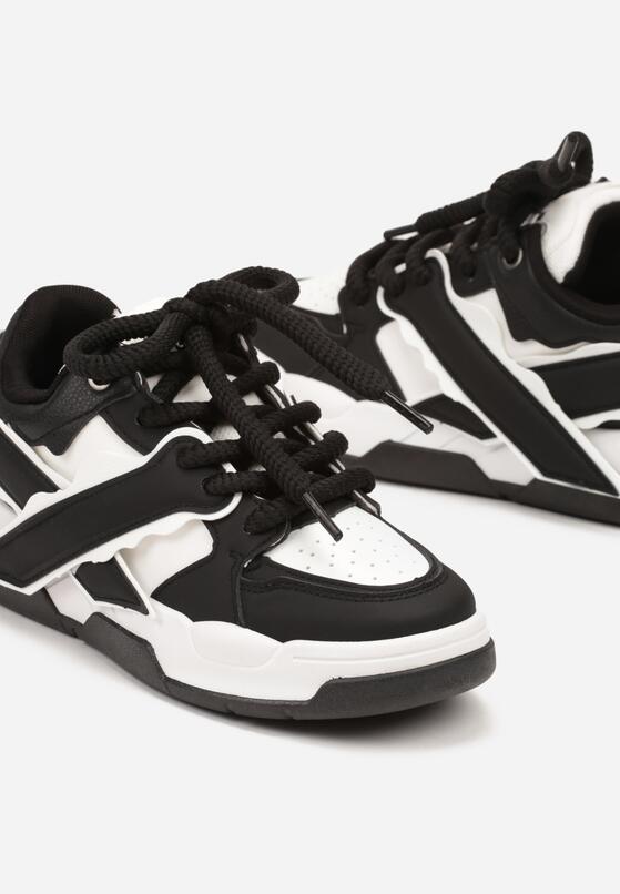 Czarno-Białe Płaskie Buty Sportowe Sneakersy z Geometrycznym Wzorem Nevilara 3