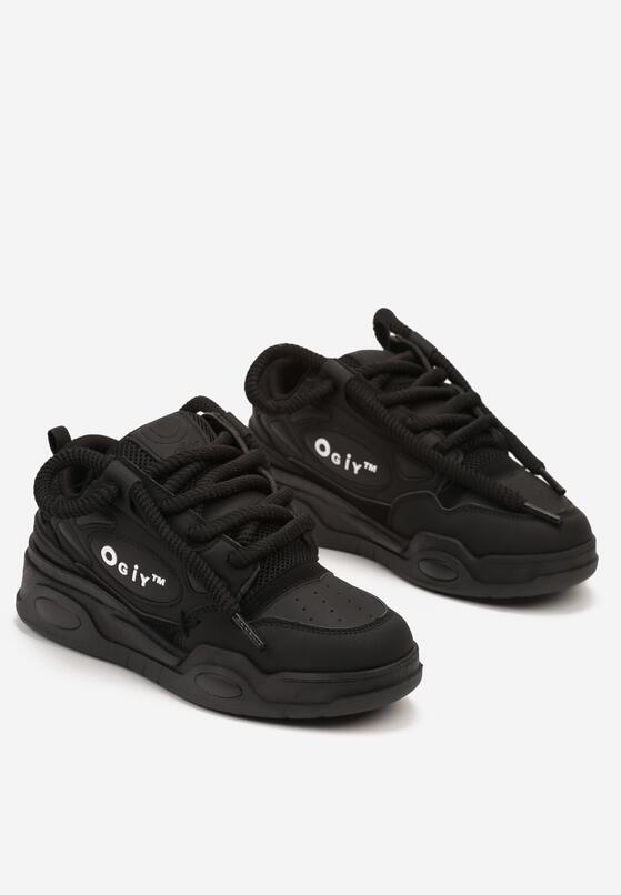 Czarne Płaskie Buty Sportowe Sneakersy z Geometrycznym Motywem Nevinora 2