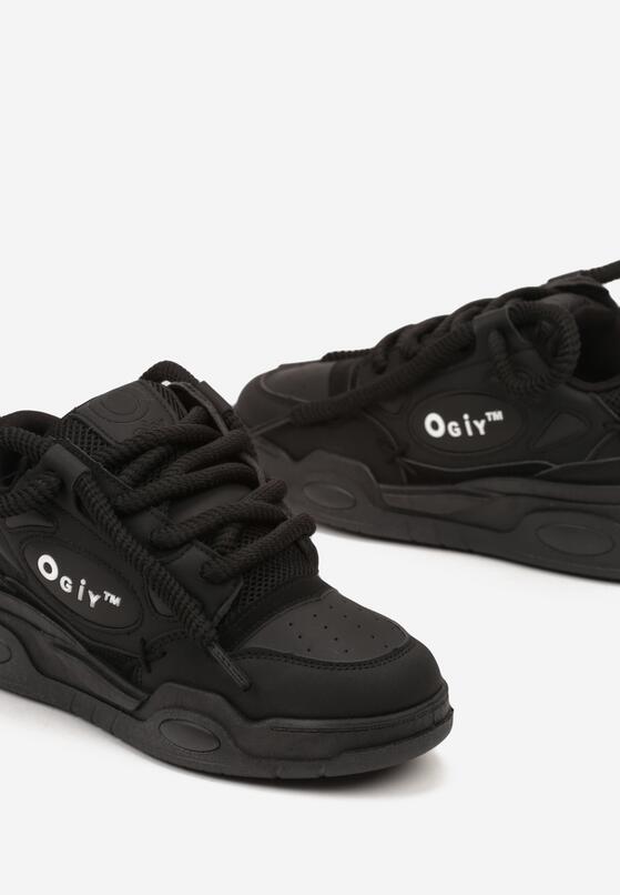 Czarne Płaskie Buty Sportowe Sneakersy z Geometrycznym Motywem Nevinora 3
