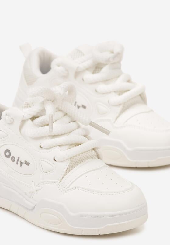 Białe Płaskie Sneakersy z Szerokimi Sznurowadłami Teniefra 6