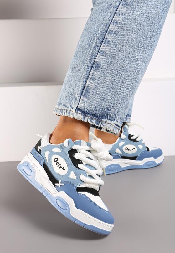Niebieskie Płaskie Sneakersy z Szerokimi Sznurowadłami Teniefra 1