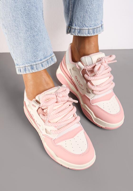 Różowe Płaskie Sneakersy z Szerokimi Sznurowadłami Teniefra 3
