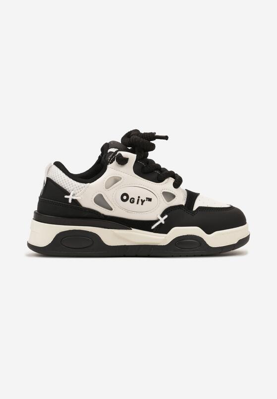 Czarno-Białe Płaskie Sneakersy z Szerokimi Sznurowadłami Teniefra 4