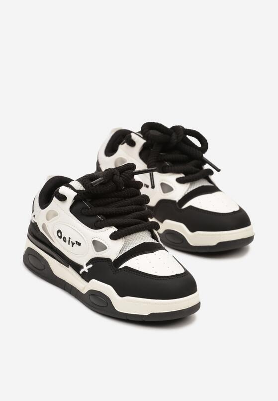 Czarno-Białe Płaskie Sneakersy z Szerokimi Sznurowadłami Teniefra 5