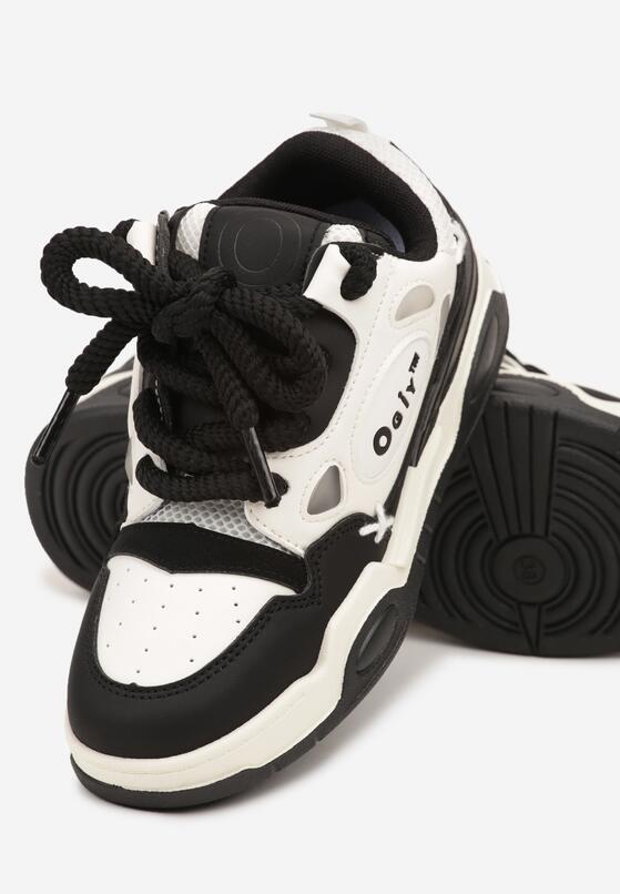 Czarno-Białe Płaskie Sneakersy z Szerokimi Sznurowadłami Teniefra 6