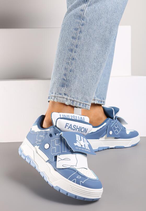 Niebieskie Płaskie Sznurowane Sneakersy z Napisami Friefra 2