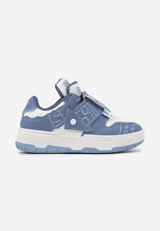 Niebieskie Płaskie Sznurowane Sneakersy z Napisami Friefra 4