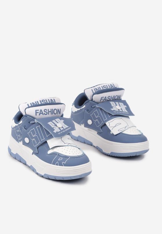 Niebieskie Płaskie Sznurowane Sneakersy z Napisami Friefra 5